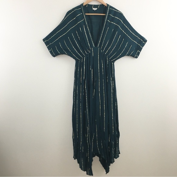 Asymmetrical Forest Green & Gold Striped Dress - Picture 1 of 9
